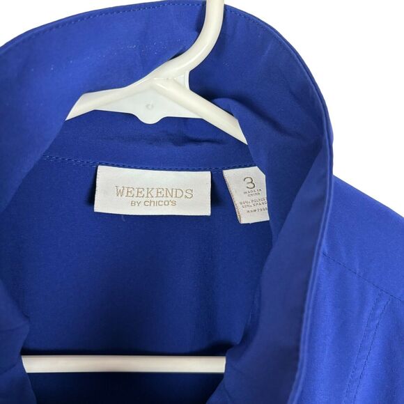 Weekends by Chico's Blue Jacket Roll Sleeves Women's 3 Size XL - Picture 2 of 4